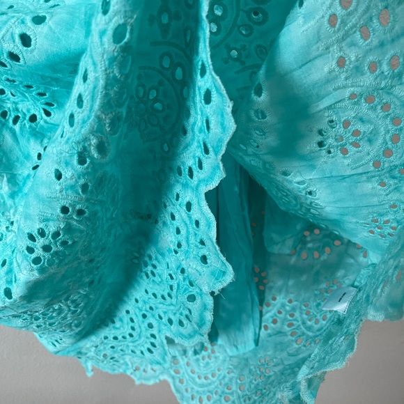 Ruby Yaya Embroidered Eyelet Shift Dress W/ Slip Flare Short Sleeve Aqua Cotton - Picture 5 of 12